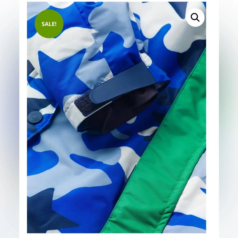 Mini Boden Green and Blue Camouflage Hooded Kids Jacket